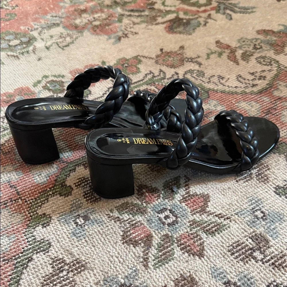 Dream Pairs Black Braided Double-Strap Mule Heels